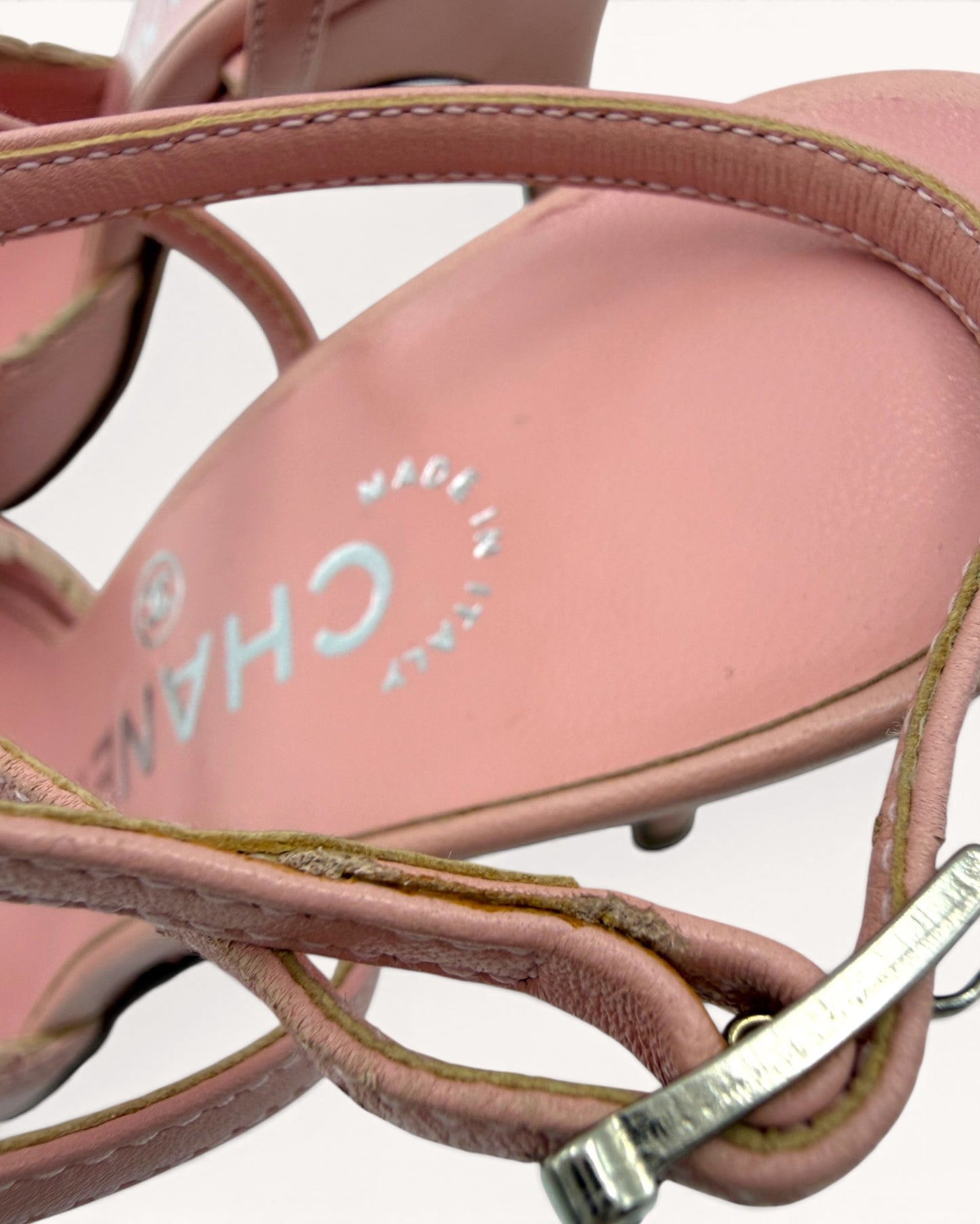Rare Vintage Chanel Pink Leather Ruffle Heels (36)