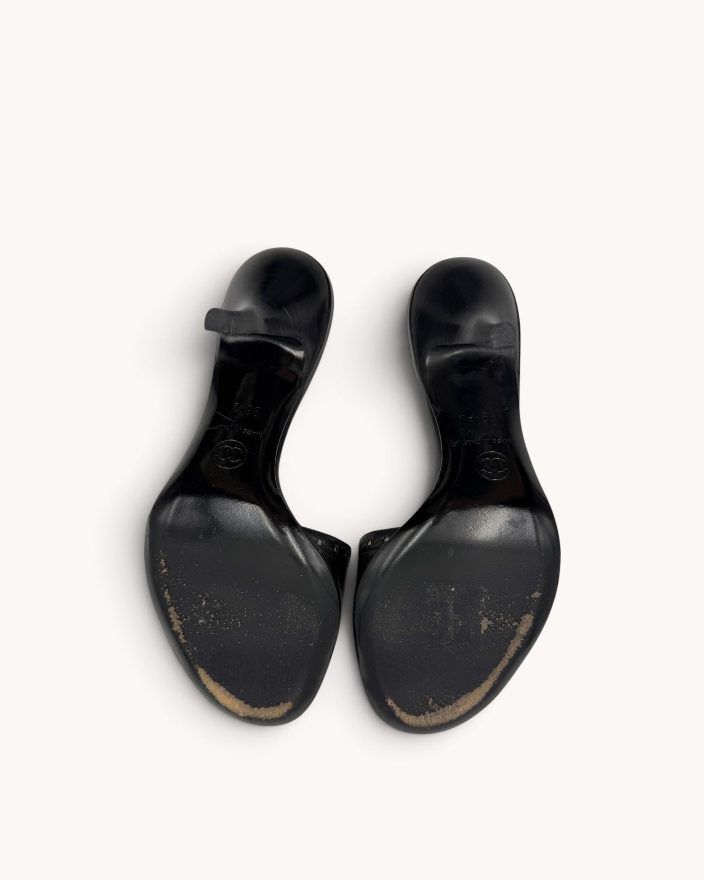 Vintage Chanel Black Leather Bow Mules (36.5)