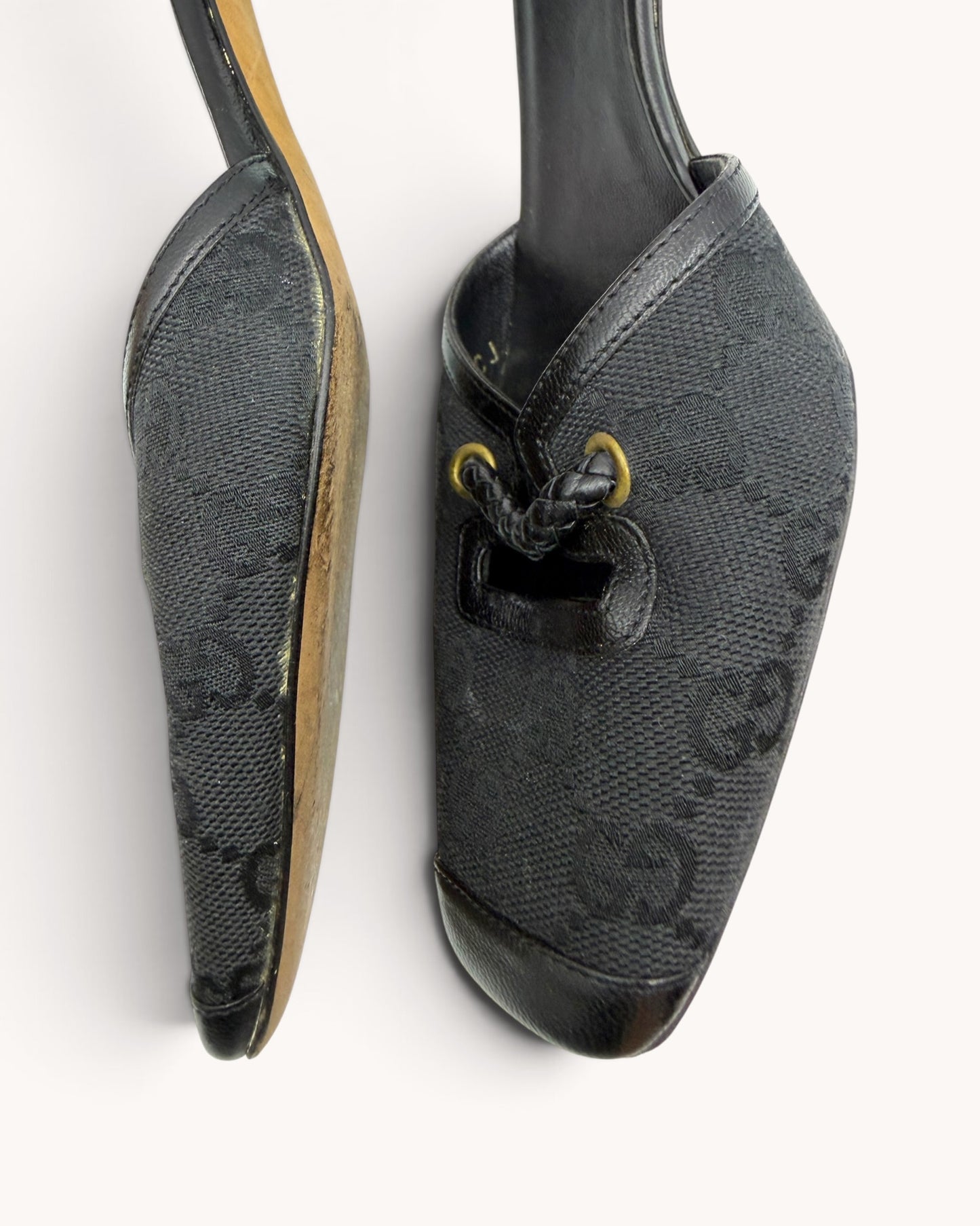 Vintage Gucci Black Monogram Mules (35.5)