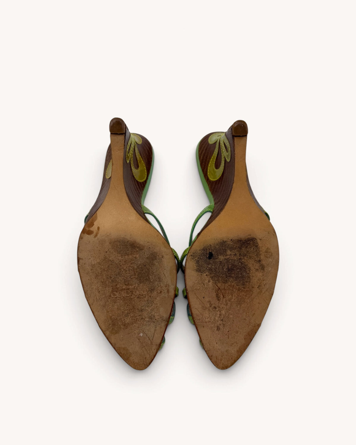 Vintage Jimmy Choo Green Patent Leather Butterfly Wedges (39)
