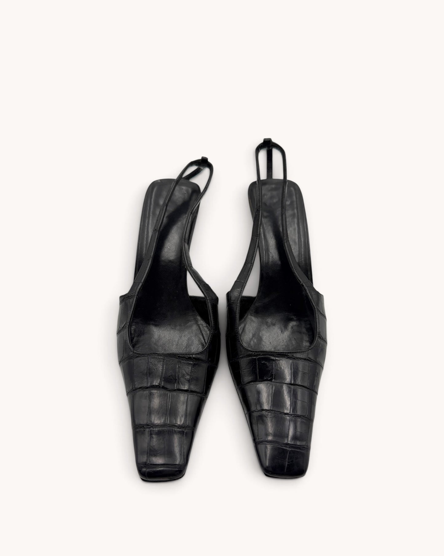 Archival Gucci Black Croc Embossed Leather Slingback Heels (36)