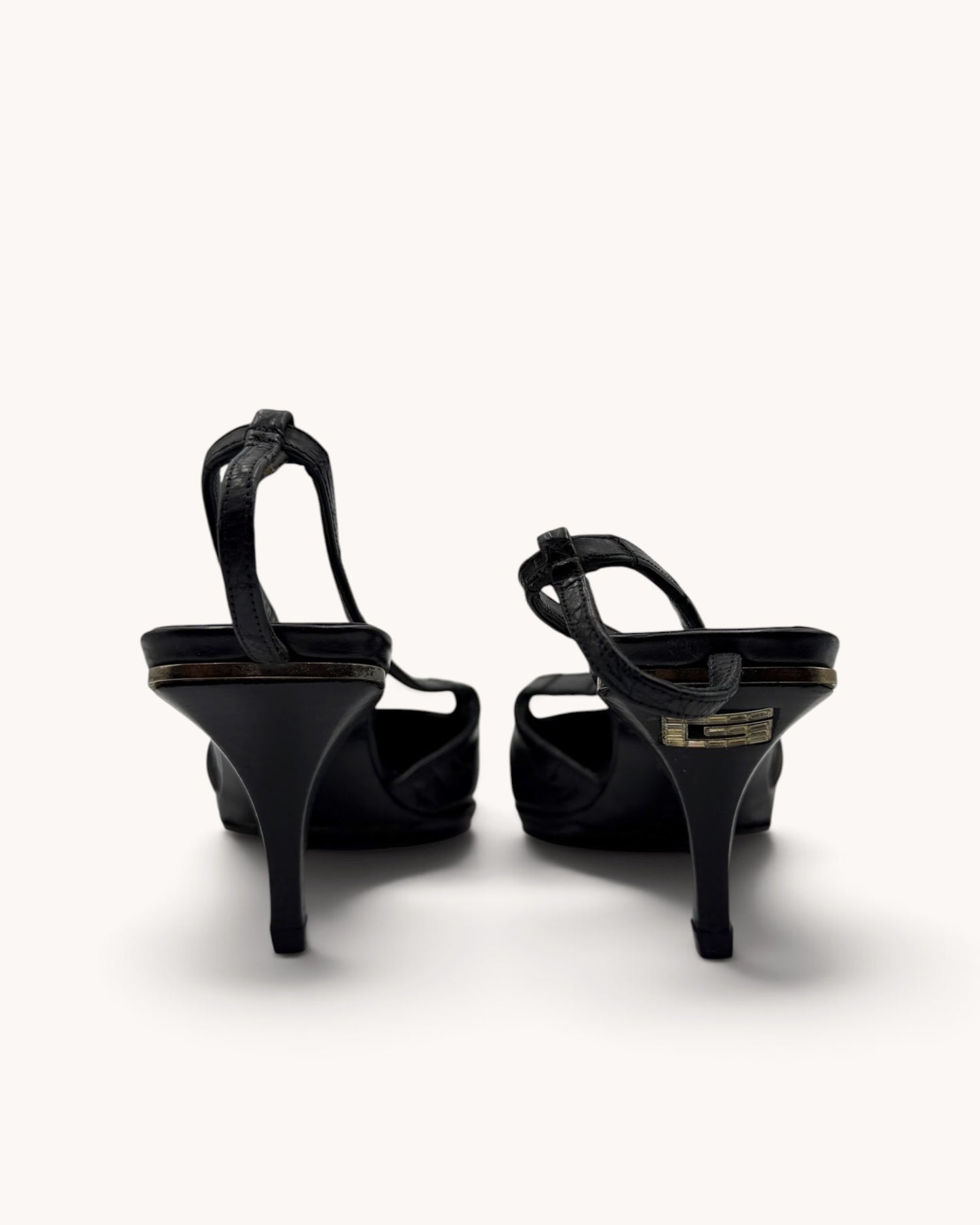 Archival Gucci Black Croc Embossed Leather Slingback Heels (36)