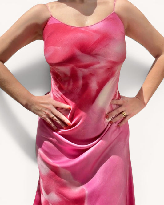 Archival Roberto Cavalli Rose Print Silk Dress