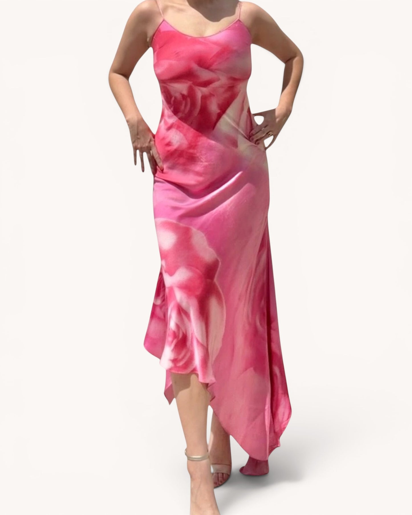 Archival Roberto Cavalli Rose Print Silk Dress