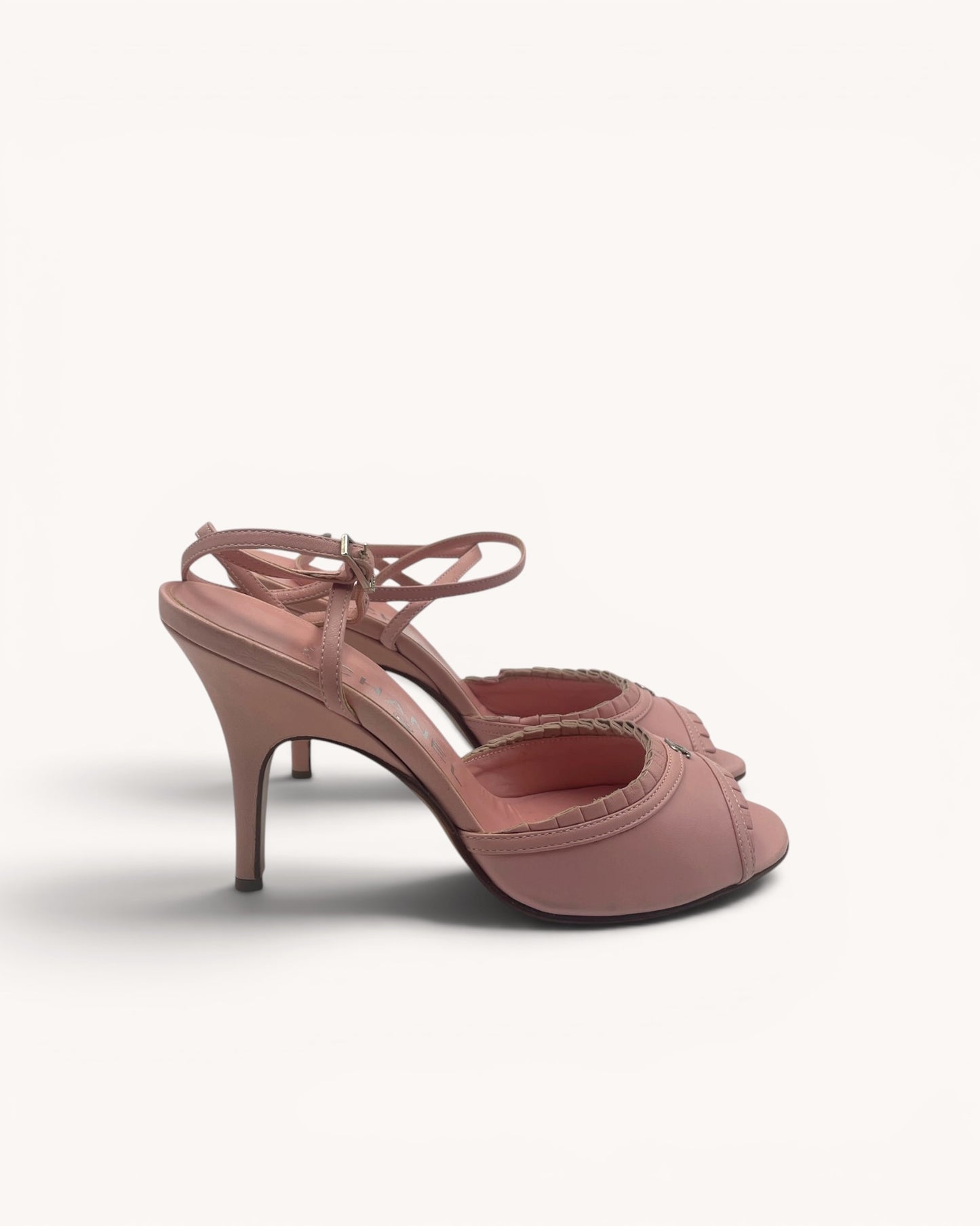 Rare Vintage Chanel Pink Leather Ruffle Heels (36)