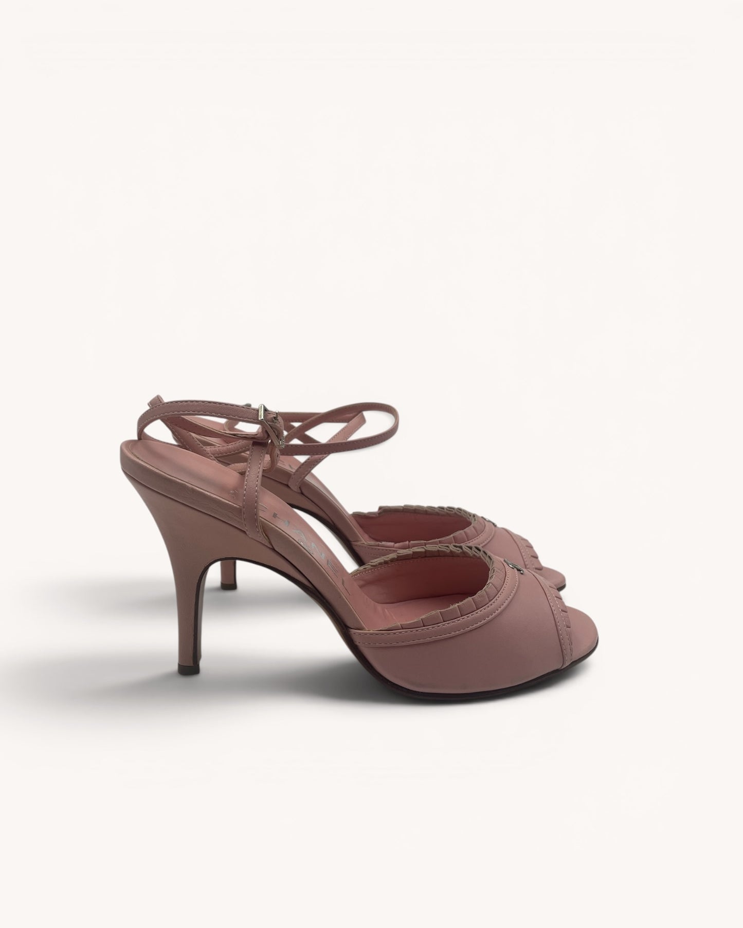 Rare Vintage Chanel Pink Leather Ruffle Heels (36)