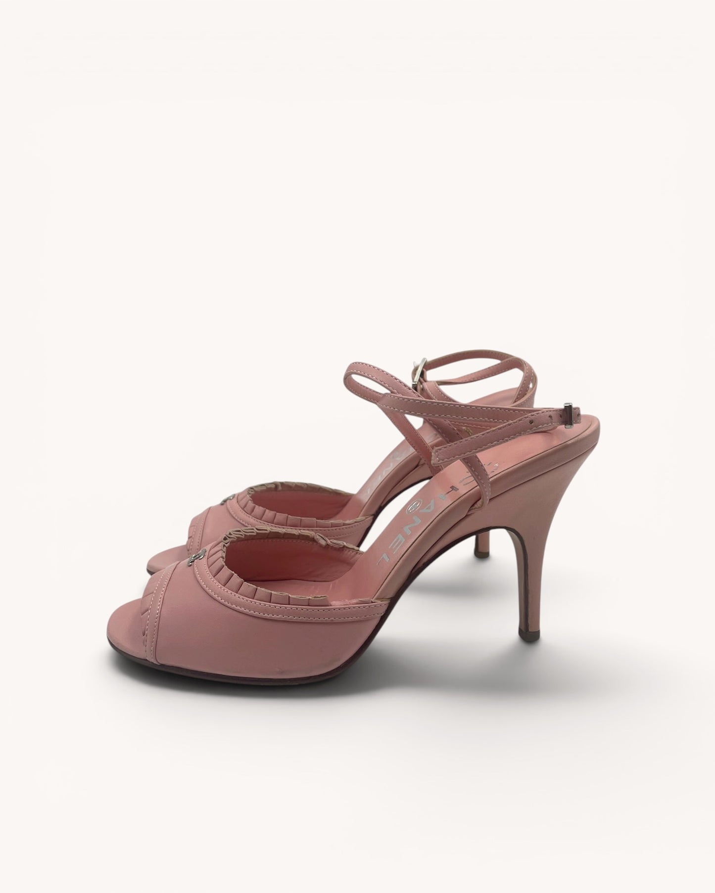 Rare Vintage Chanel Pink Leather Ruffle Heels (36)