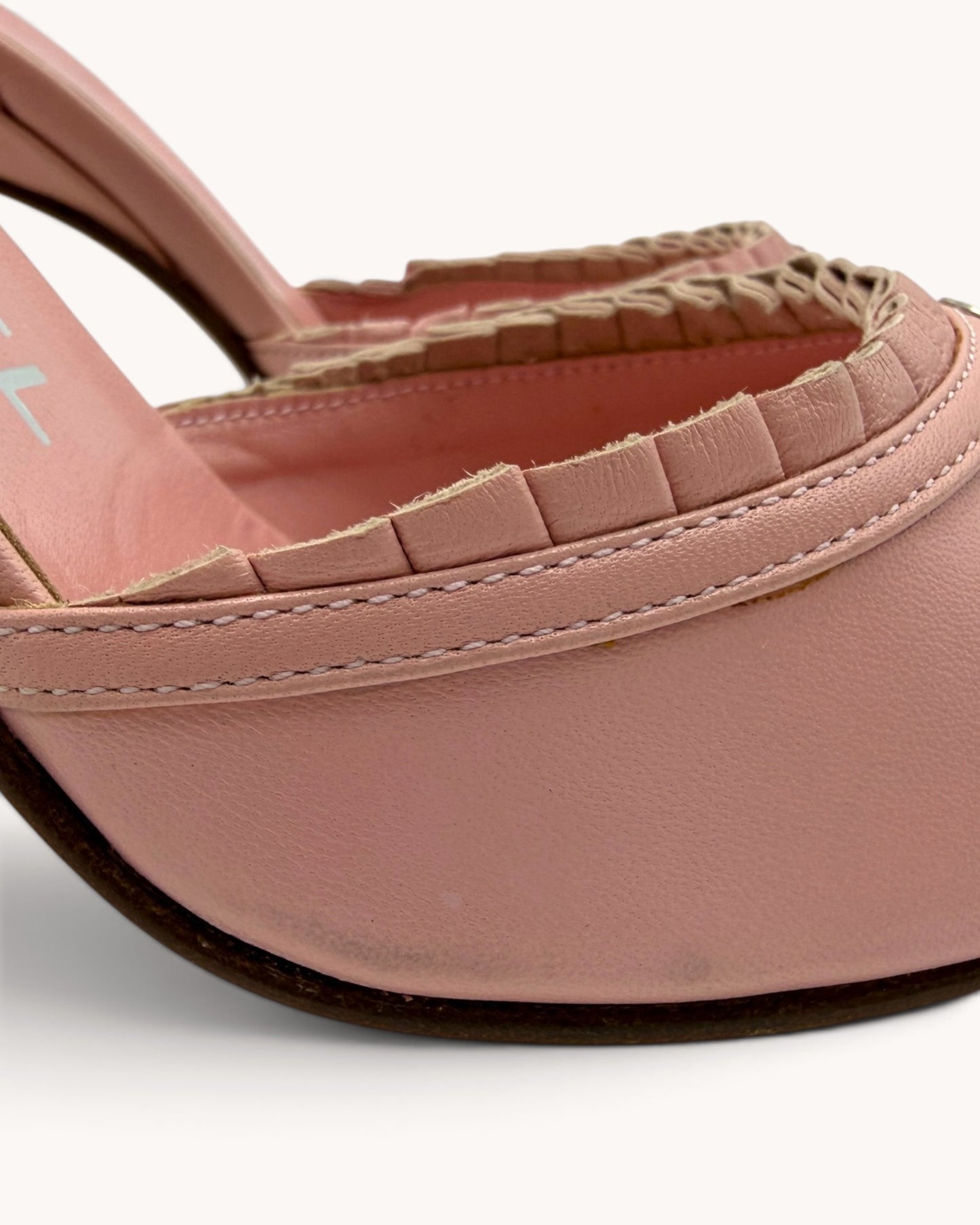 Rare Vintage Chanel Pink Leather Ruffle Heels (36)