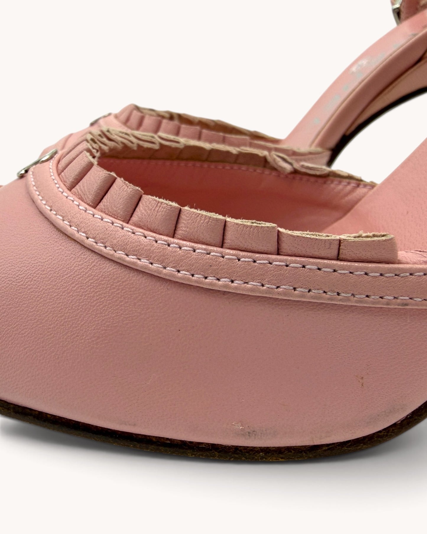 Rare Vintage Chanel Pink Leather Ruffle Heels (36)