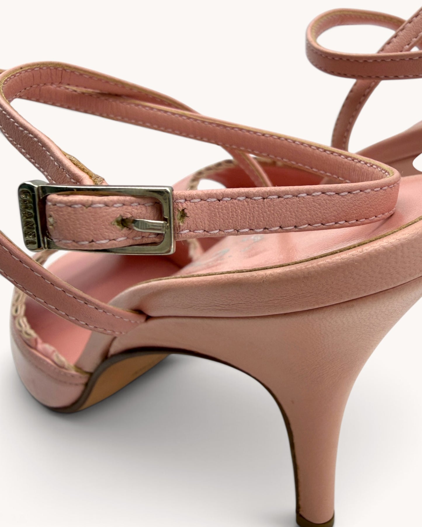 Rare Vintage Chanel Pink Leather Ruffle Heels (36)