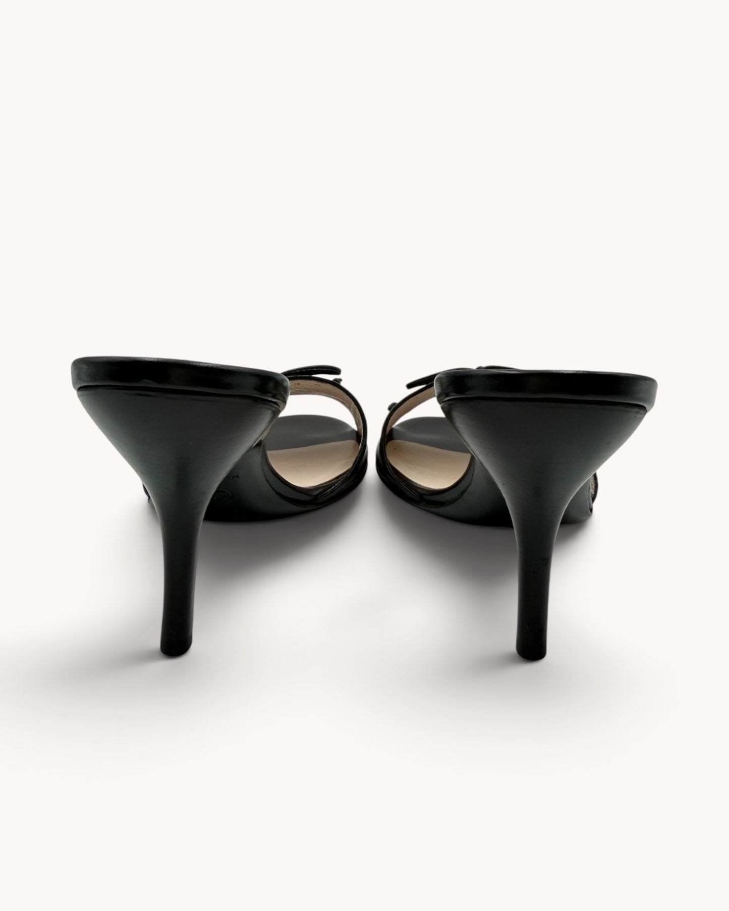 Vintage Chanel Black Leather Bow Mules (36.5)