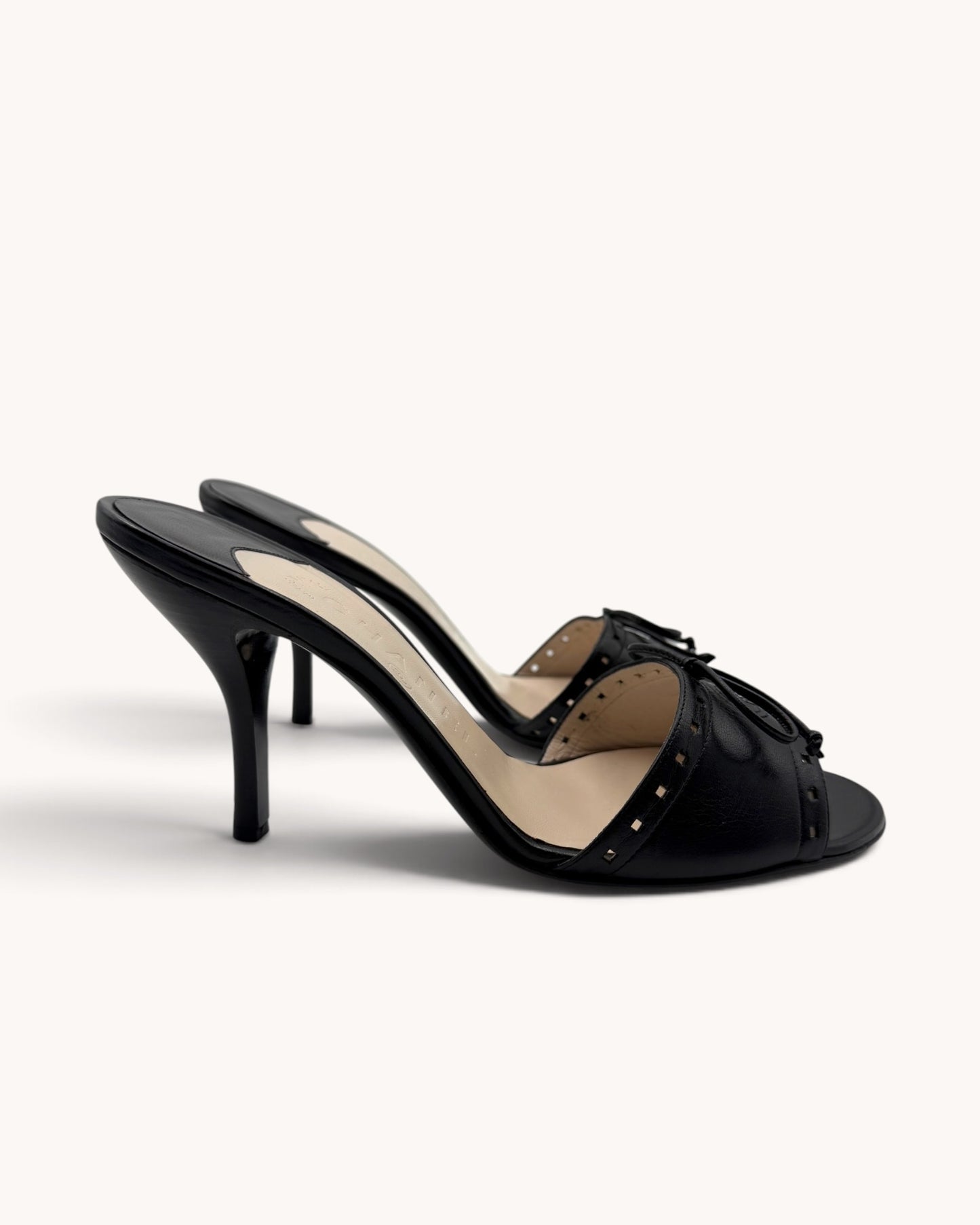 Vintage Chanel Black Leather Bow Mules (36.5)