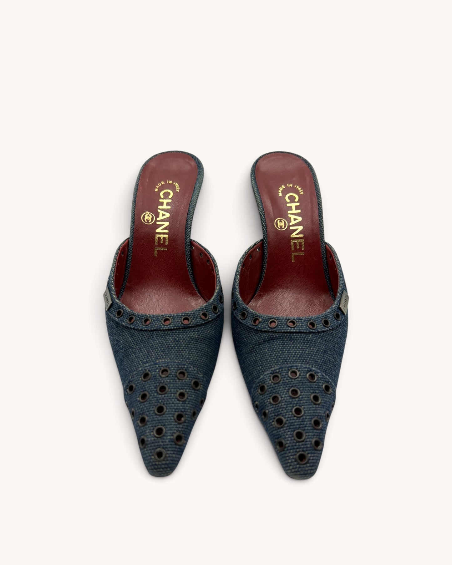 Vintage Chanel Denim Studded Mules (35)
