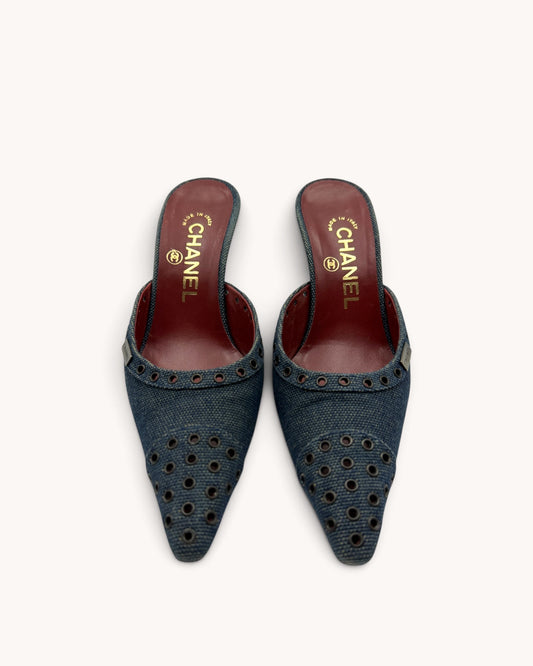 Vintage Chanel Denim Studded Mules (35)