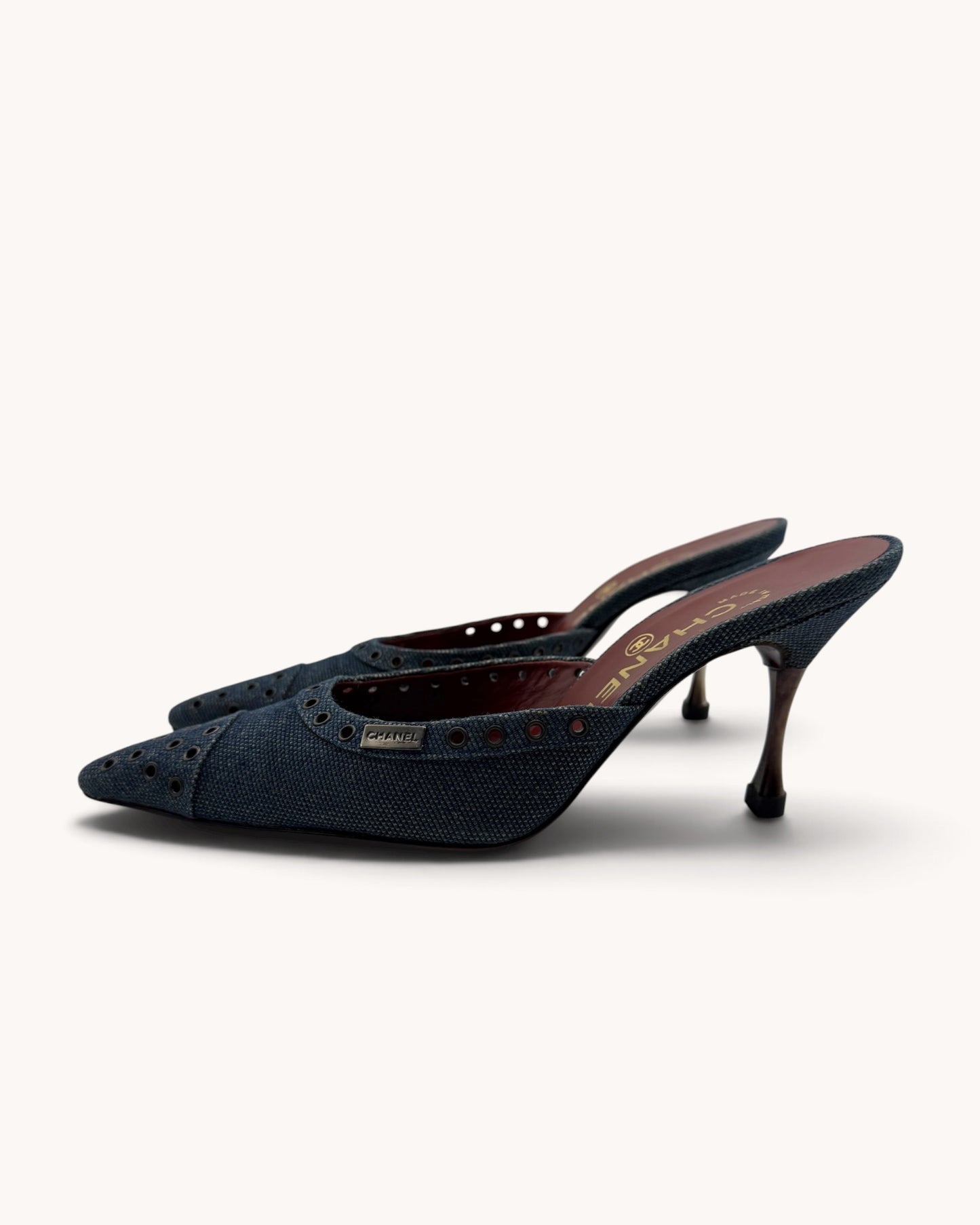 Vintage Chanel Denim Studded Mules (35)