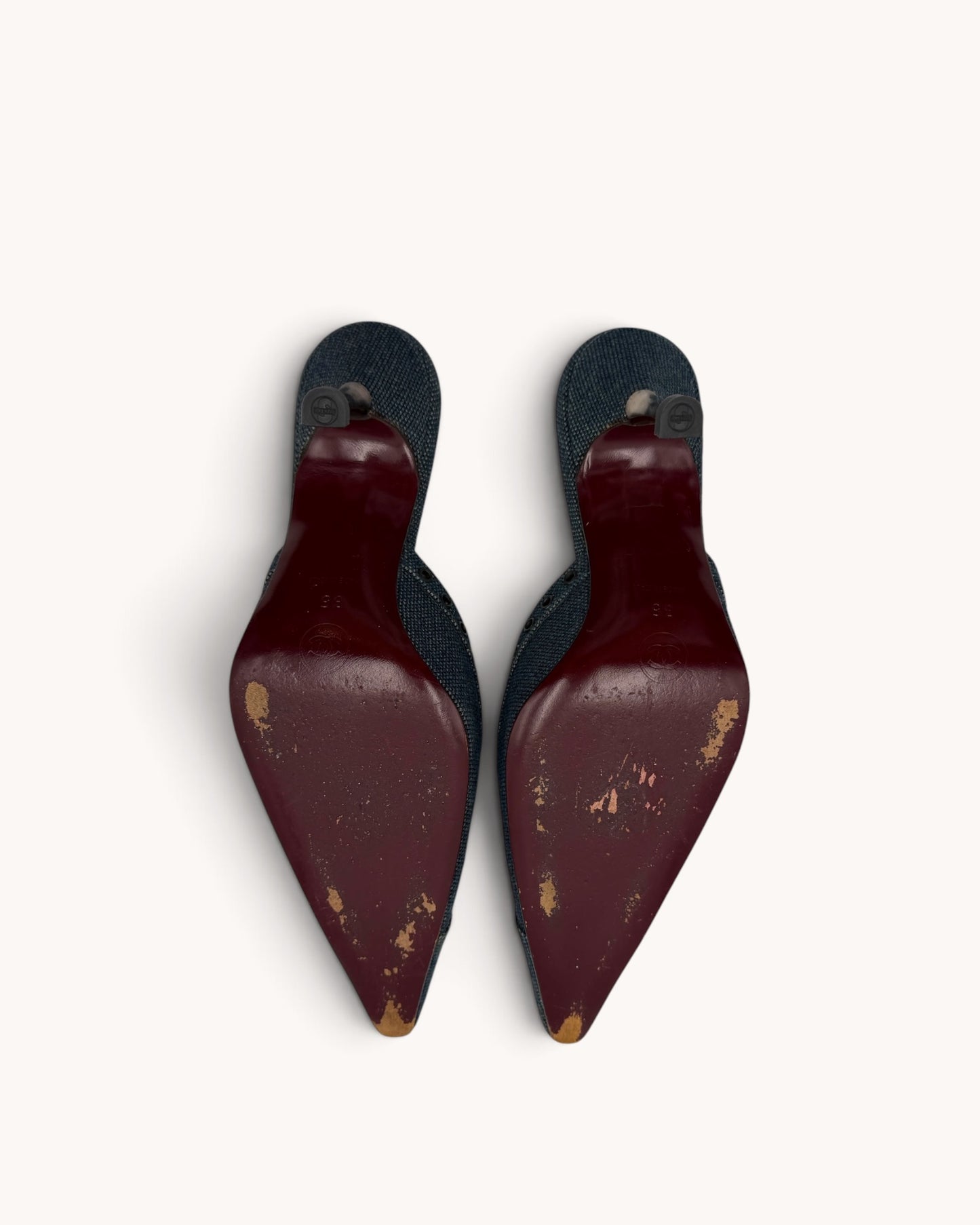 Vintage Chanel Denim Studded Mules (35)