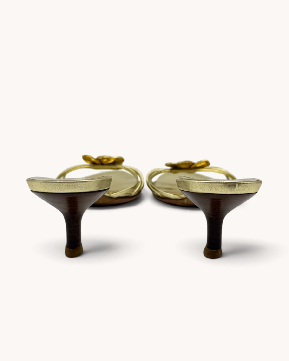 Vintage Giuseppe Zanotti Gold Leather Rhinestone Floral Mules (35)