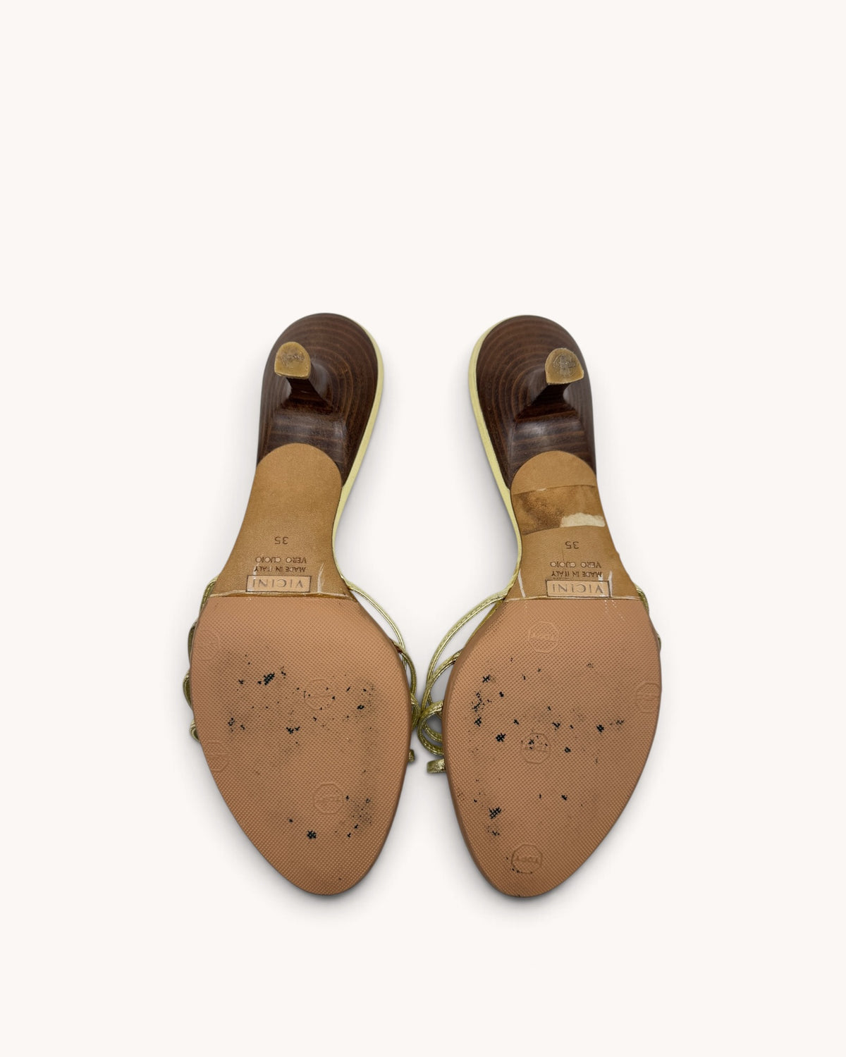 Vintage Giuseppe Zanotti Gold Leather Rhinestone Floral Mules (35)
