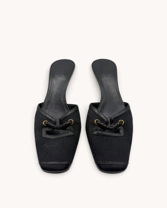 Vintage Gucci Black Monogram Mules (35.5)