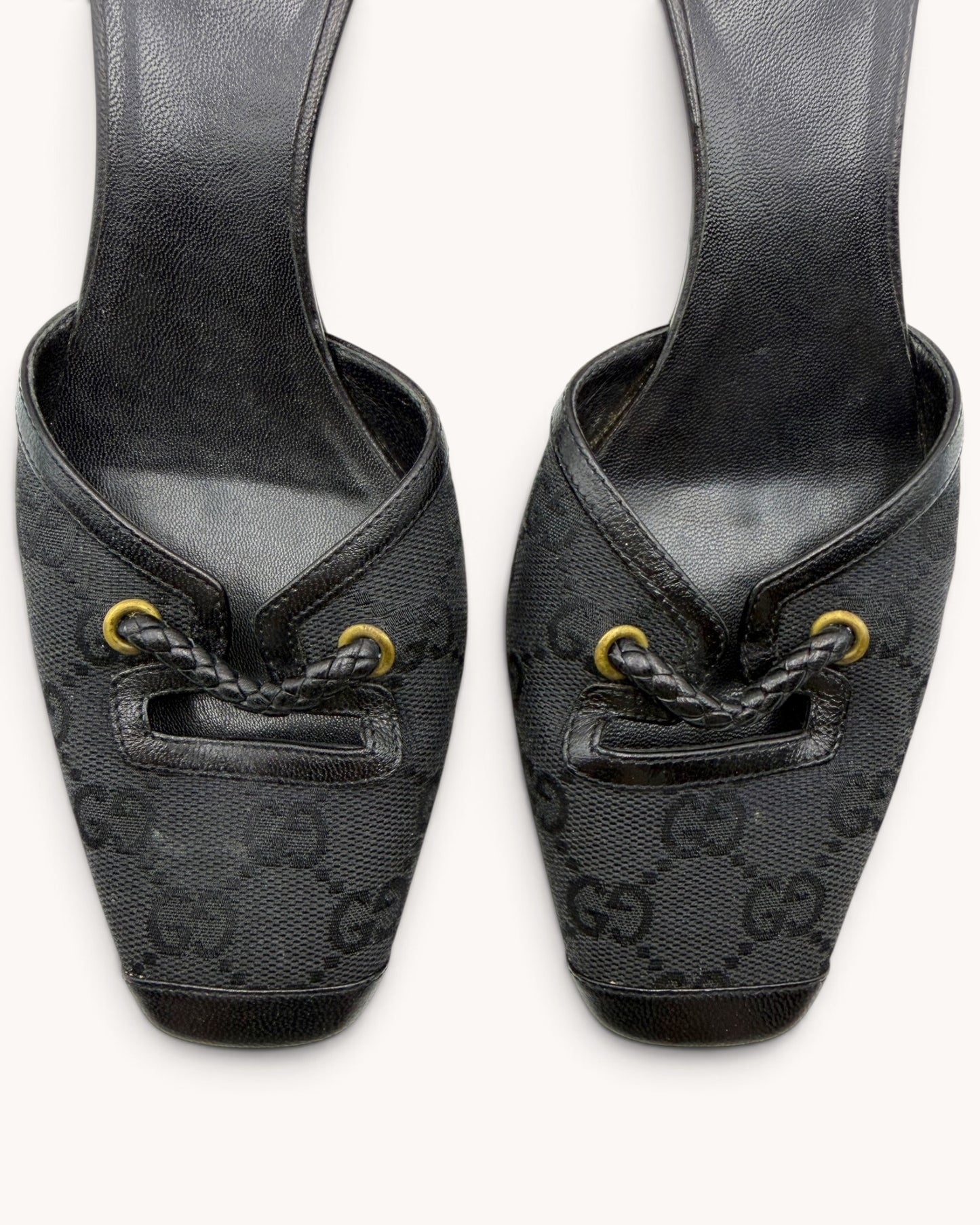 Vintage Gucci Black Monogram Mules (35.5)