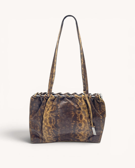 Vintage Gucci Brown Karung Snakeskin Shoulder Bag