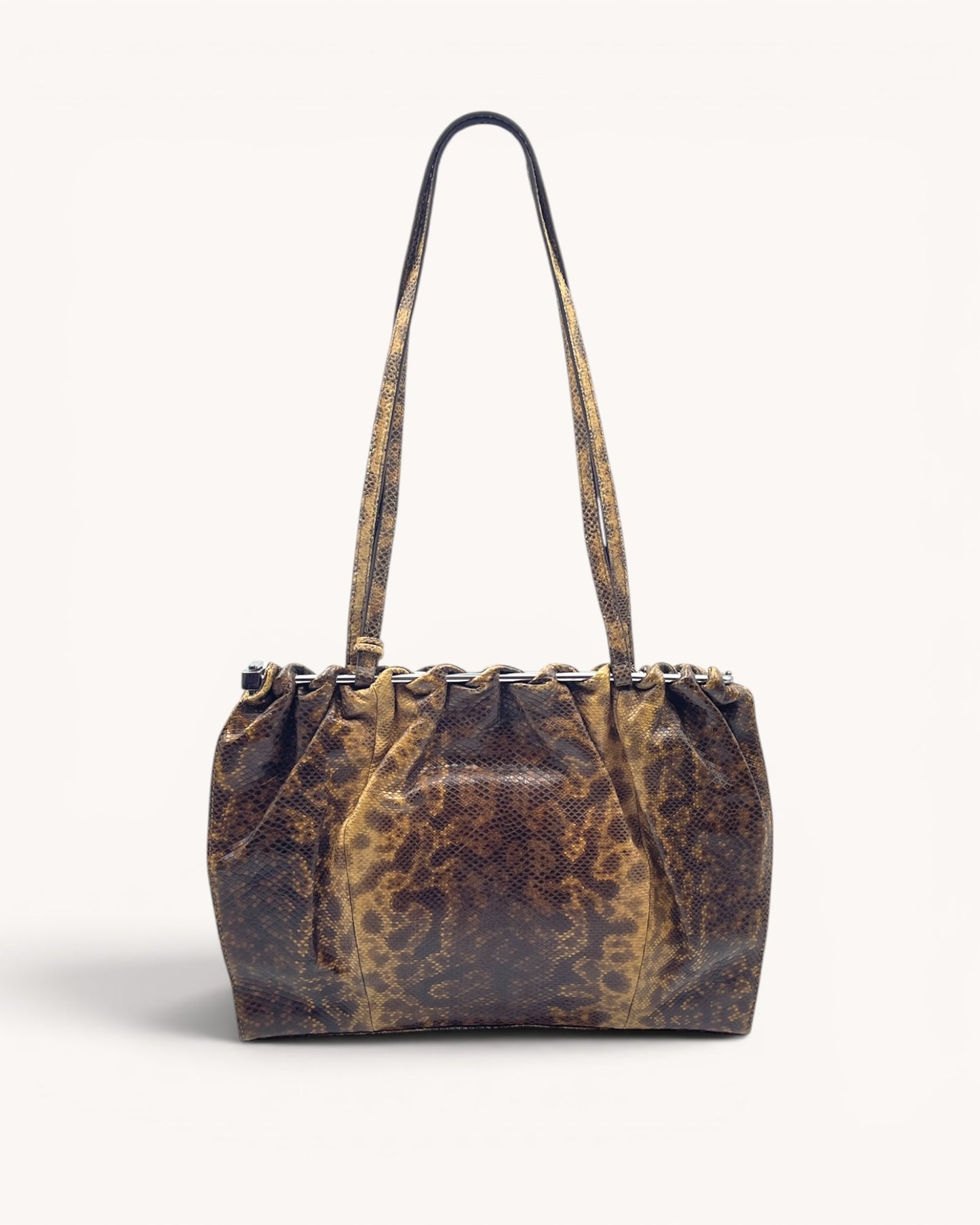 Vintage Gucci Brown Karung Snakeskin Shoulder Bag