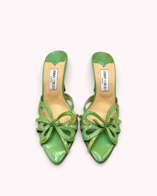 Vintage Jimmy Choo Green Patent Leather Butterfly Wedges (39)