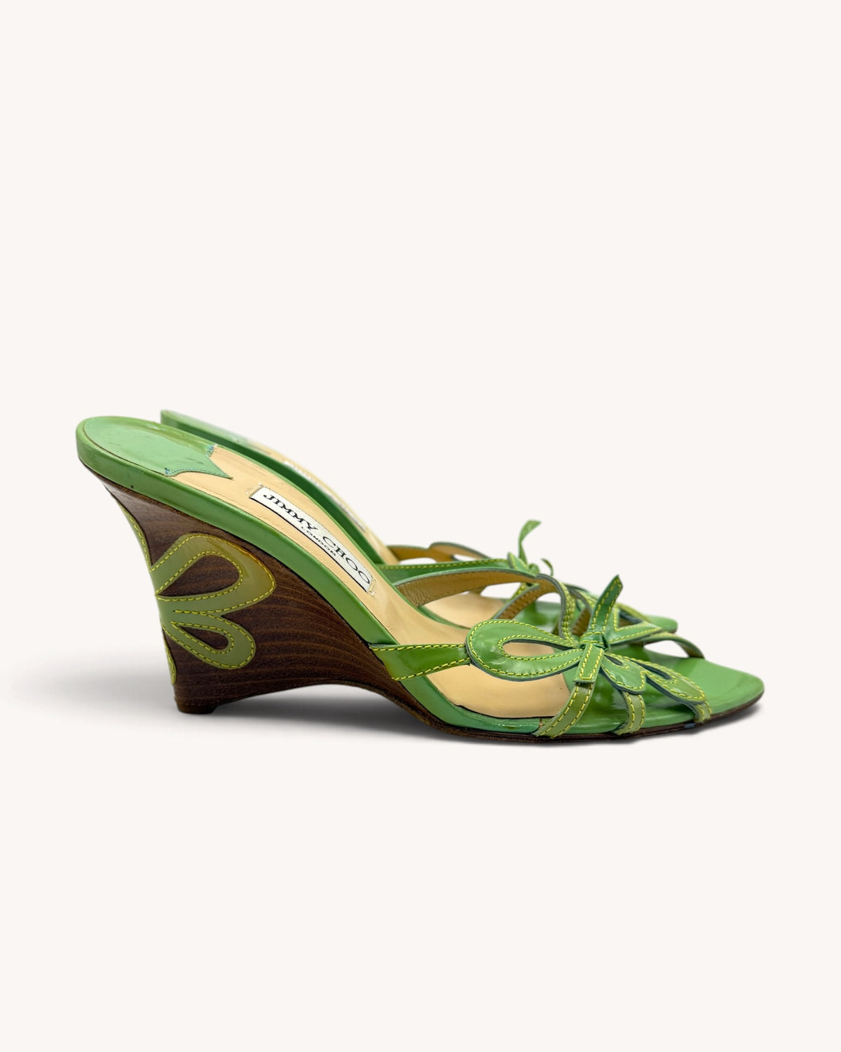 Vintage Jimmy Choo Green Patent Leather Butterfly Wedges (39)