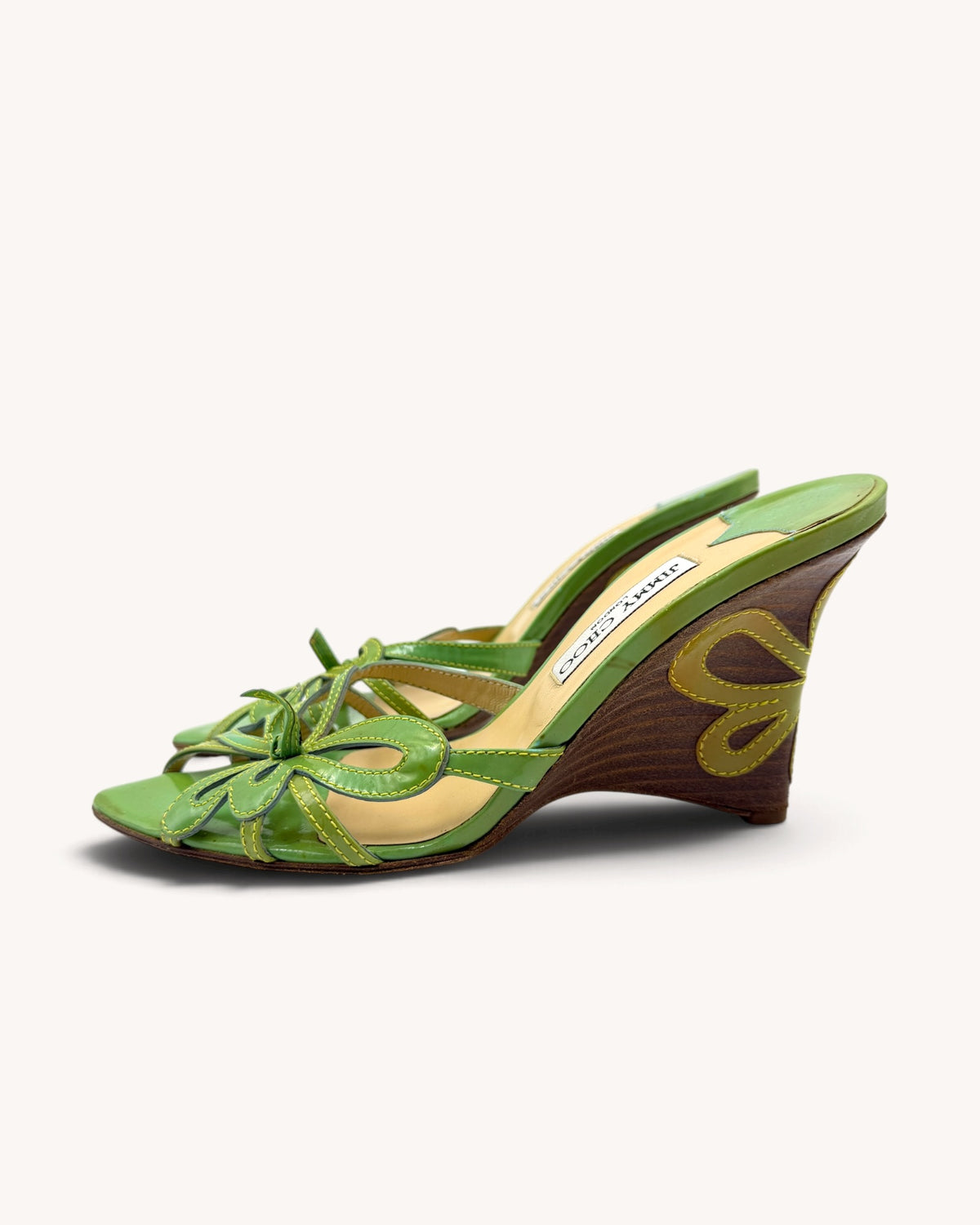 Vintage Jimmy Choo Green Patent Leather Butterfly Wedges (39)