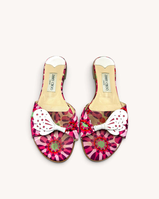 Vintage Jimmy Choo Pink Floral Satin Butterfly Flats (40)