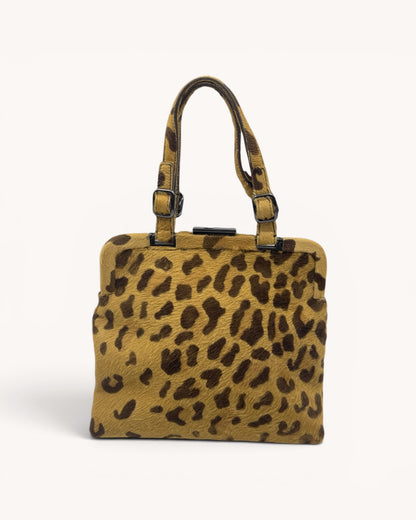 Vintage Prada Leopard Ponyhair Top Handle Bag