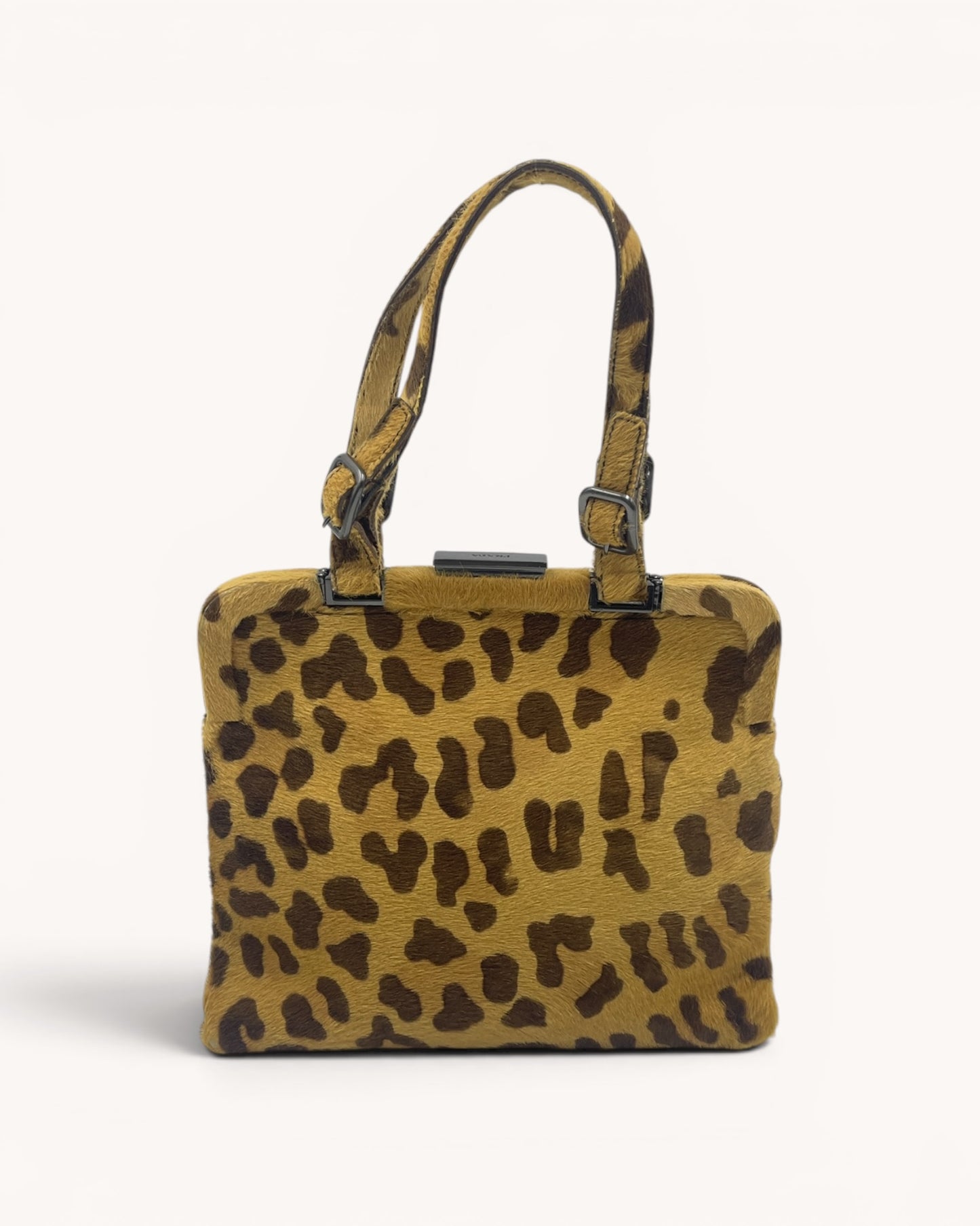 Vintage Prada Leopard Ponyhair Top Handle Bag